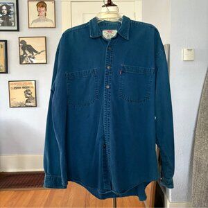 Vintage 1990s Blue Levi's Long Sleeve Button Down Work Shirt size Large Men's